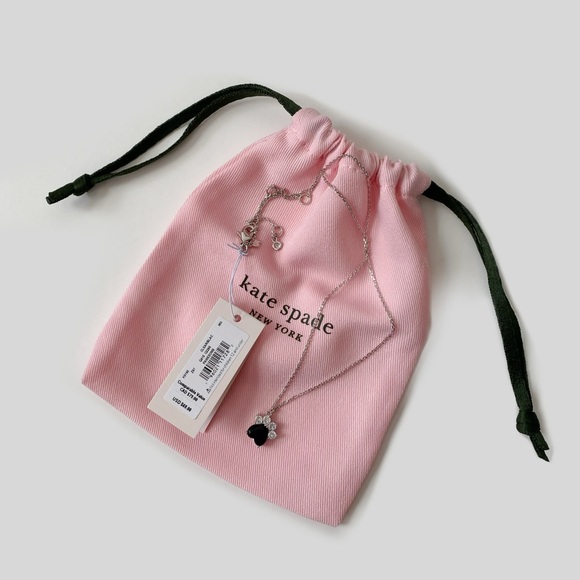 ♠️Kate Spade Pawesome Dog Paw Print 🐾 Pendant Necklace Clear /Black /Silver NWT - Picture 4 of 5